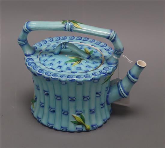 An early 19th century Wedgwood majolica faux bamboo teapot